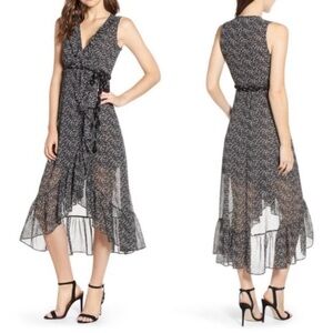MISA Los Angeles Wrap Long Dress Size Small polka dots black & white wedding